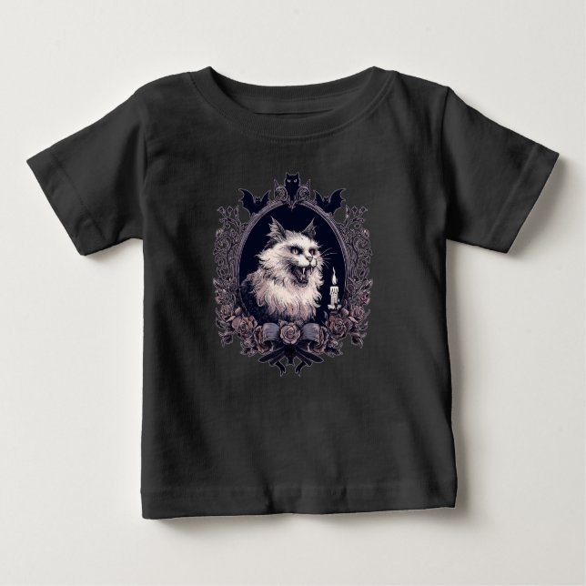 Camiseta Para Bebê Gato de Halloween, Spooky (Frente)