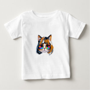 Camiseta Para Bebê Gato de Peruca + Óculos de Sol (Pintura #2)