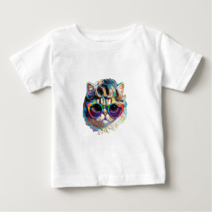 Camiseta Para Bebê Gato de Peruca + Óculos de Sol (Pintura #4)