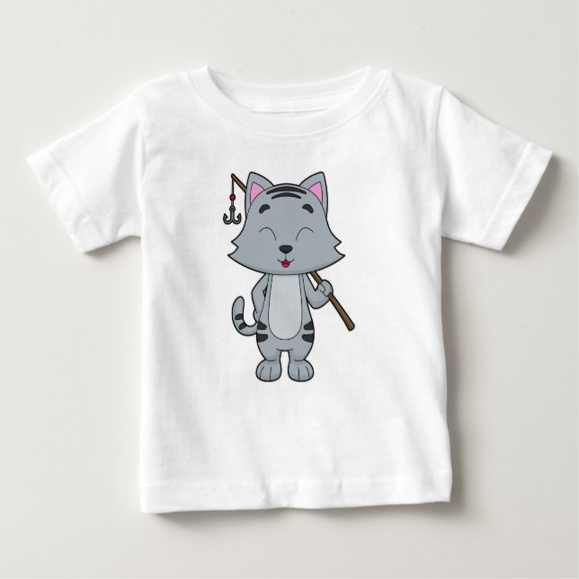 Camiseta Para Bebê Gato de Pesca e Pesca (Frente)