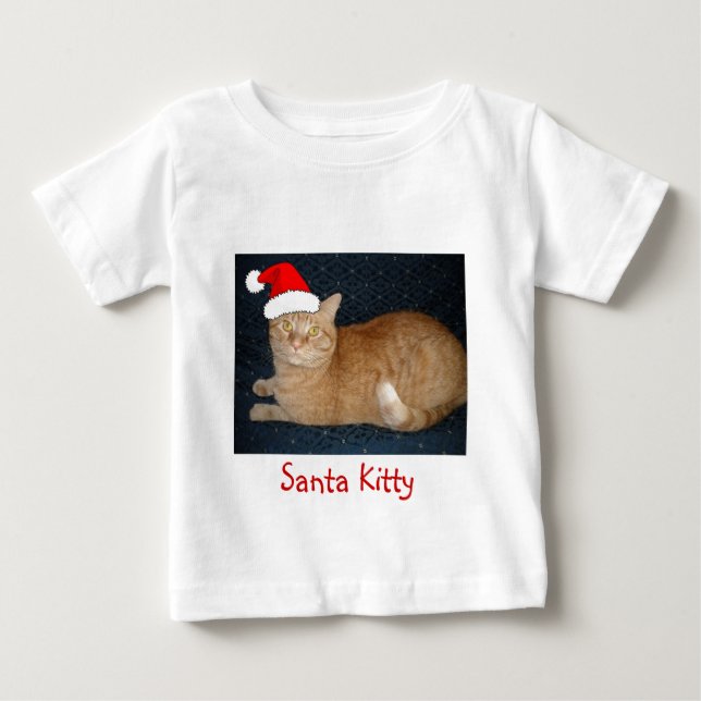 Camiseta Para Bebê Gato de Tabby Laranja Natal (Frente)