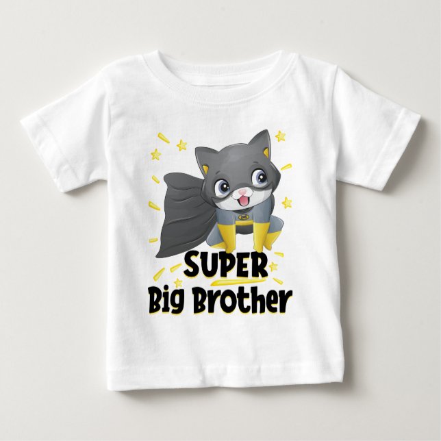 Camiseta Para Bebê Gato de Terno Preto Super-Herói Irmão Mais Velho (Frente)