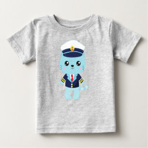 Camiseta Para Bebê Gato de vela, Chapéu de marinheiro, Capitão de Bar