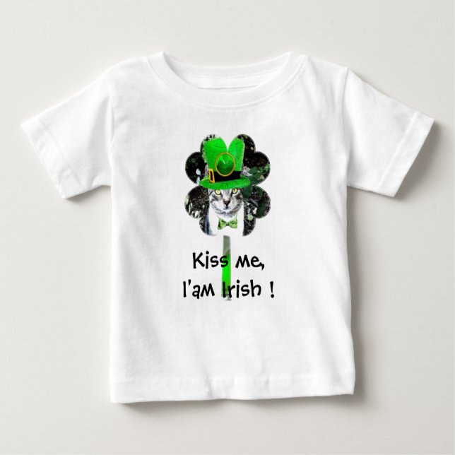 CAMISETA PARA BEBÊ GATO DIA DE SÃO PATRÍCIO COM COBERTURA VERDE (Frente)