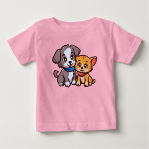 Camiseta Para Bebê Gato e Cachorro Gelados para amantes de os animais