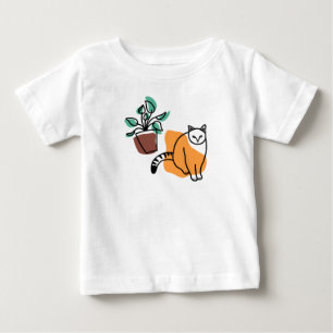 Camiseta Para Bebê Gato e planta