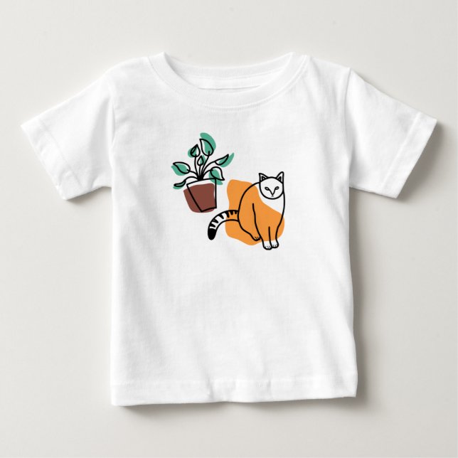 Camiseta Para Bebê Gato e planta (Frente)