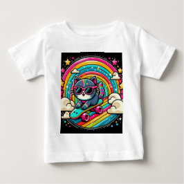 Camiseta Para Bebê Gato em skate