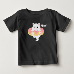 Camiseta Para Bebê Gato Engraçado Donut Meow Crianças Fofas