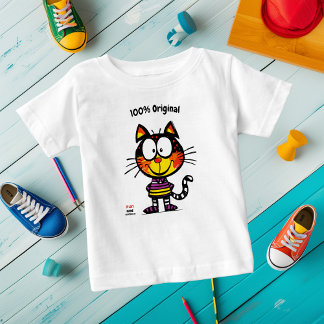 Camiseta Para Bebê Gato Engraçado Personalizável com Nome e Etiqueta 