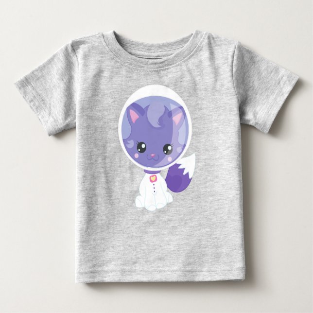 Camiseta Para Bebê Gato Espacial, Gato Bonito, Astronauta, Cosmonauta (Frente)