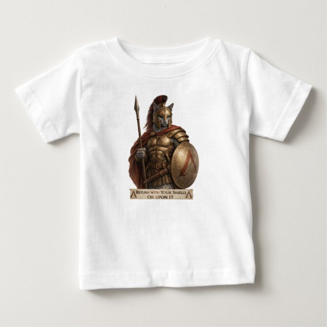 Camiseta Para Bebê Gato Espartano Azul Russo (Frente)