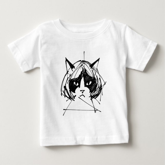 Camiseta Para Bebê Gato Fofo com Peruca (Estilo 3) Arte Refinada (Frente)
