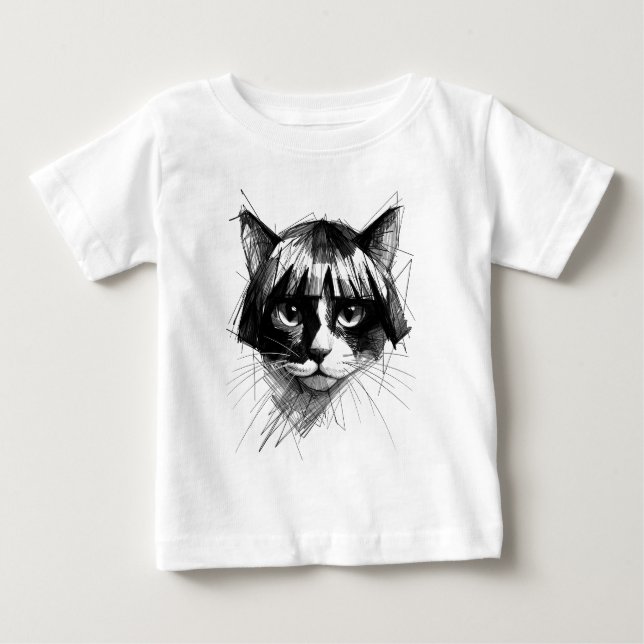 Camiseta Para Bebê Gato Fofo com Peruca (Estilo 4) Arte Refinada (Frente)