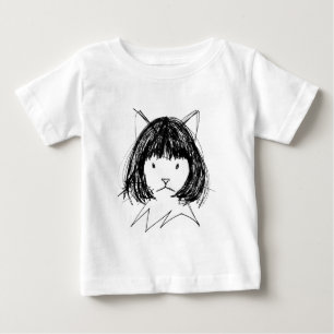 Camiseta Para Bebê Gato Fofo com Peruca (Estilo 7) Arte Refinada
