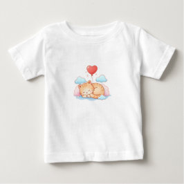 Camiseta Para Bebê Gato Fofo Dormindo com Balão de Coração 