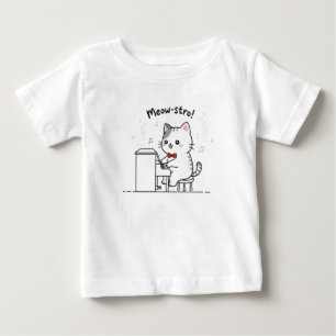 Camiseta Para Bebê Gato Fofo Tocando Música de Piano
