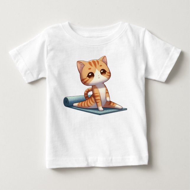 Camiseta Para Bebê Gato Gato de Ioga Chibi (Frente)