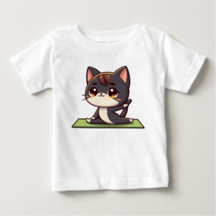 Camiseta Para Bebê Gato Gato de Ioga Chibi