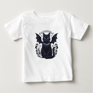 Camiseta Para Bebê Gato Gótico com Asas Bat