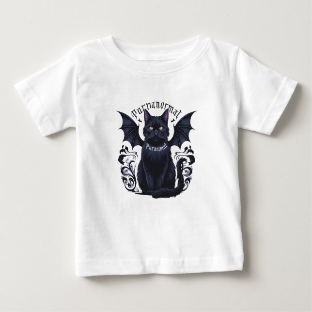 Camiseta Para Bebê Gato Gótico com Asas Bat (Frente)