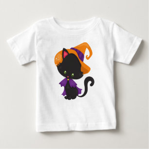 Camiseta Para Bebê Gato Halloween, Gato Bonito, Gato Negro, Chapéu de