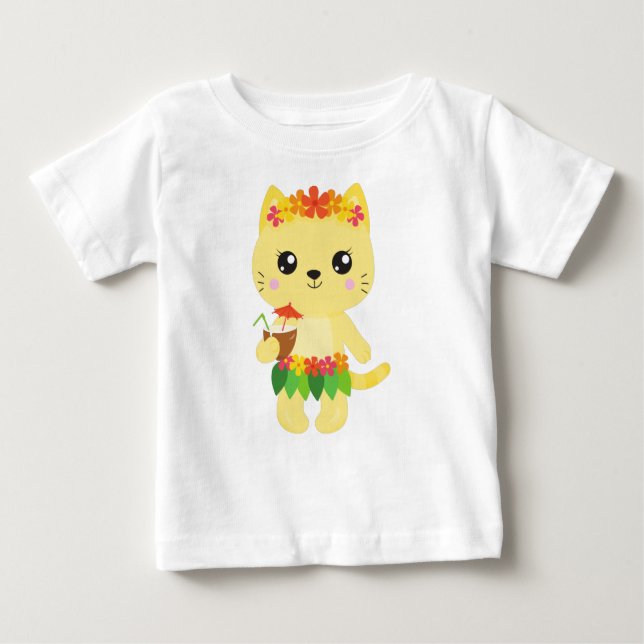Camiseta Para Bebê Gato Havaí, Gato Gato Gato Gato, Gato Amarelo, Flo (Frente)