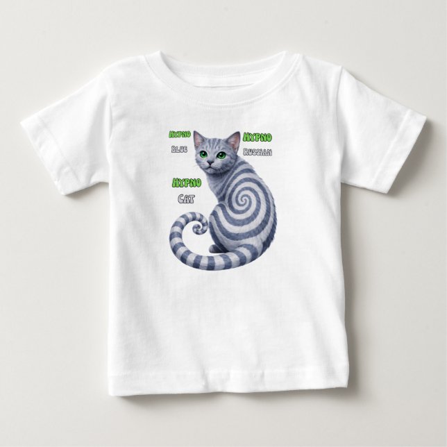 Camiseta Para Bebê Gato Hipno Azul Russo (Frente)