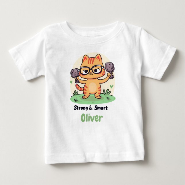 Camiseta Para Bebê Gato Inteligente Forte (Frente)