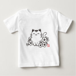Camiseta Para Bebê Gato japonês bonito e Sakura com Carimbo Neko