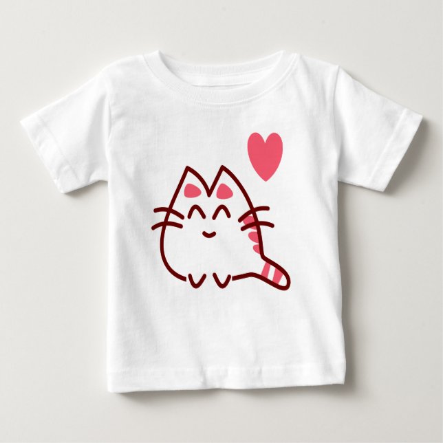 Camiseta Para Bebê Gato Kawaii e Coração Bonitos (Frente)