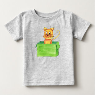 Camiseta Para Bebê Gato Laranja Bobo Brincando Em Uma Caixa