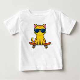 Camiseta Para Bebê Gato Legal de Skate Usando Óculos de Sol Cartoon