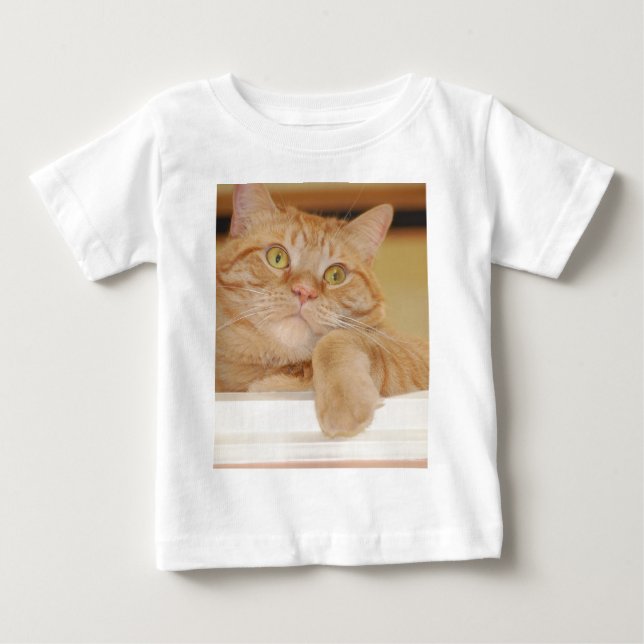 Camiseta Para Bebê Gato Listrado Laranja (Frente)