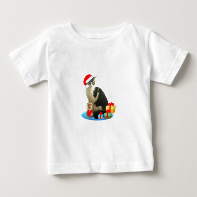 Camiseta Para Bebê gato Merlin Natal (Frente)