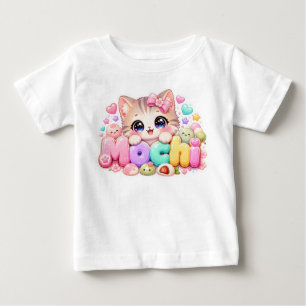 Camiseta Para Bebê Gato Mochi Kawaii Fofo Nome Rosa Pastel Brilhante
