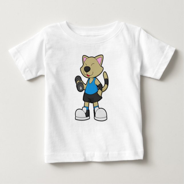Camiseta Para Bebê Gato na Malhação com Dumbbell (Frente)