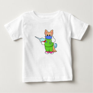 Camiseta Para Bebê Gato na Vacinação com Seringa