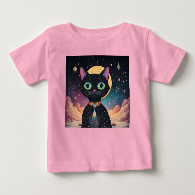 Camiseta Para Bebê Gato Negro Cósmico de Futuro Atômico à Lua (Frente)