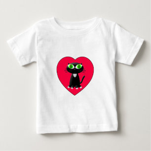 Camiseta Para Bebê Gato Negro Em Coração Vermelho