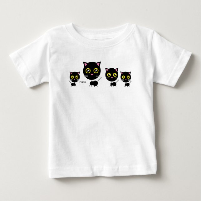 Camiseta Para Bebê Gato Negro Geométrico (Frente)