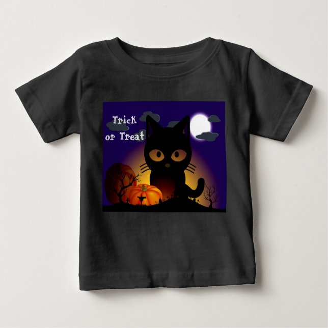 Camiseta Para Bebê Gato Negro Halloween (Frente)