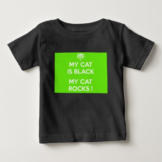 Camiseta Para Bebê Gato negro rocha (Frente)