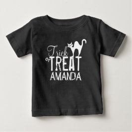 Camiseta Para Bebê Gato Negro Whimsical De Halloween Ou Tratar