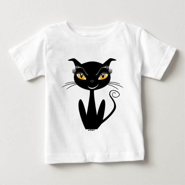 Camiseta Para Bebê Gato Negro Whimsso (Frente)