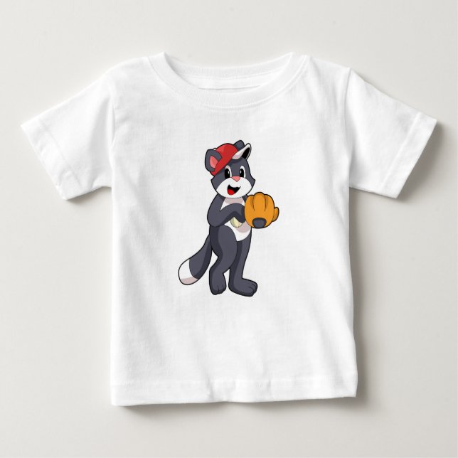 Camiseta Para Bebê Gato no Baseball com luva de beisebol.PNG (Frente)