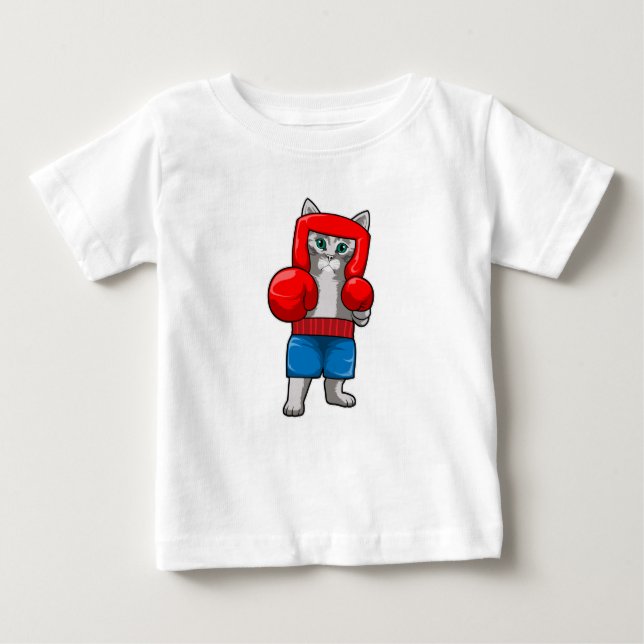 Camiseta Para Bebê Gato no Boxing com luvas in a box (Frente)