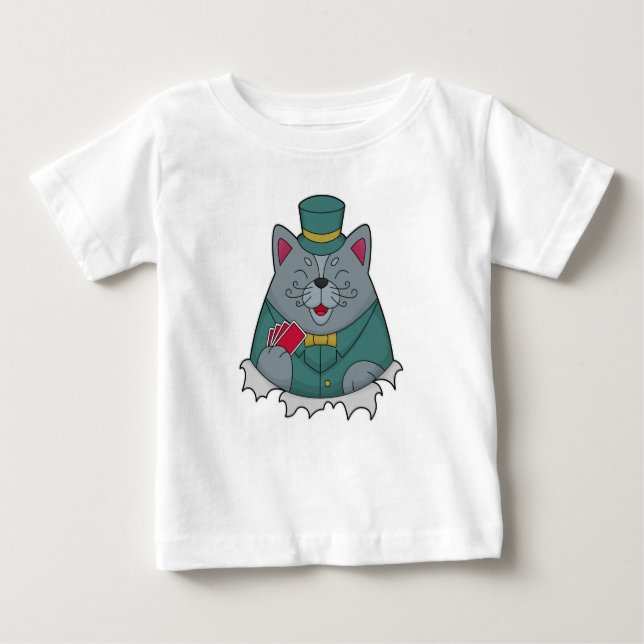 Camiseta Para Bebê Gato no Poker com cartões Poker (Frente)