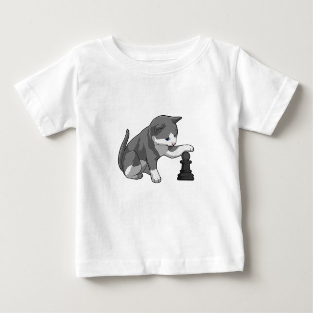 Camiseta Para Bebê Gato no xadrez com bispo de xadrez (Frente)