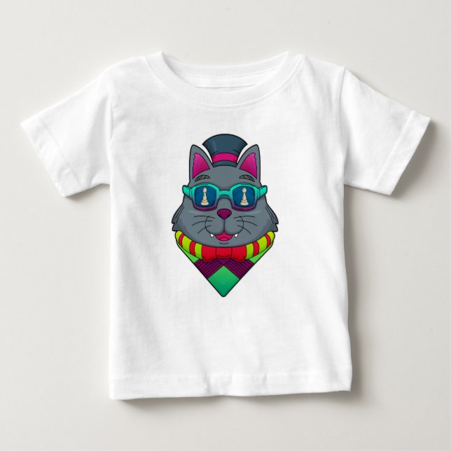 Camiseta Para Bebê Gato no Xadrez com Peão de Xadrez (Frente)